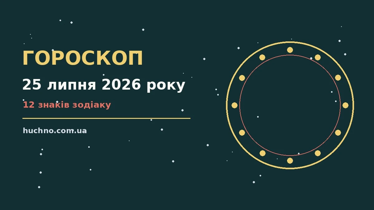 Зодіакальні символи на тлі ранкового неба, ілюстрація до гороскопу на 25 липня 2026 року
